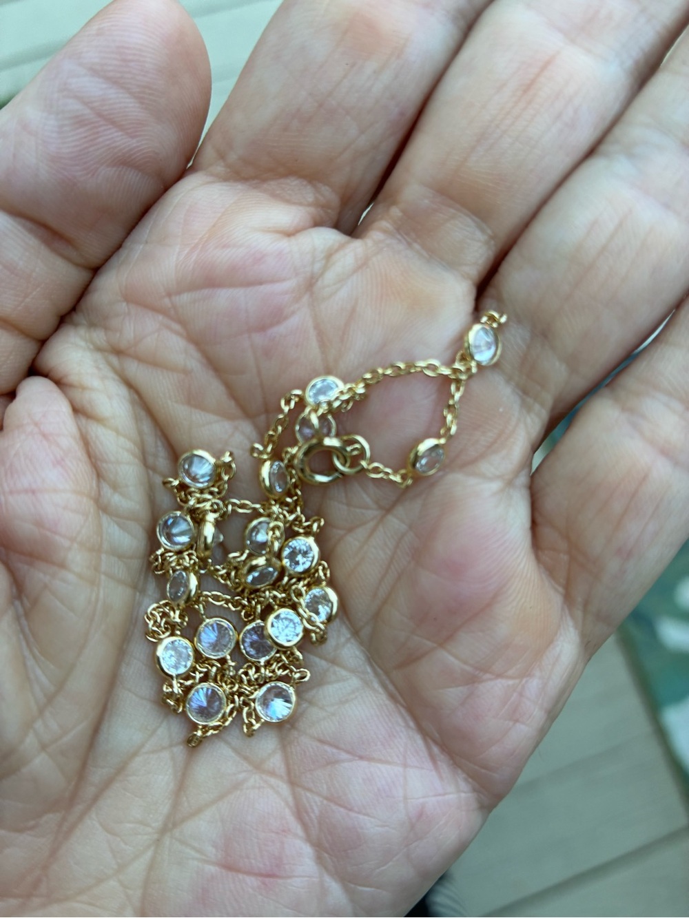Sterling Silver 925 Gold Overlay CZ Station Necklace 16” Minimalist Layering - Picture 5 of 6